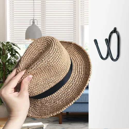 Vista 6 de Kesywale Paquete de 2 soportes para sombreros de vaquero para pared, sombreros de vaquero ajustables para montaje en pared, organizador de gorra