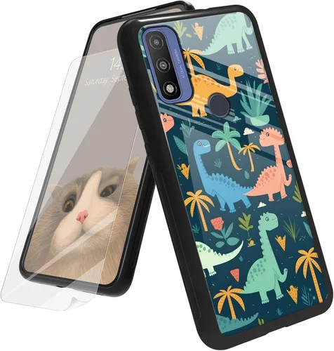 Vista 116 de Funda para Motorola Moto G Play 4G 2024 con protector de pantalla, parte trasera de vidrio templado + funda de silicona suave TPU absorción