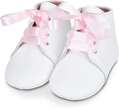 Vista 2 de BabyShoe - Zapatos de bautizo personalizados para niña Bautismo revelación de género suave recién nacido con cordones rosa recién nacido con nombre