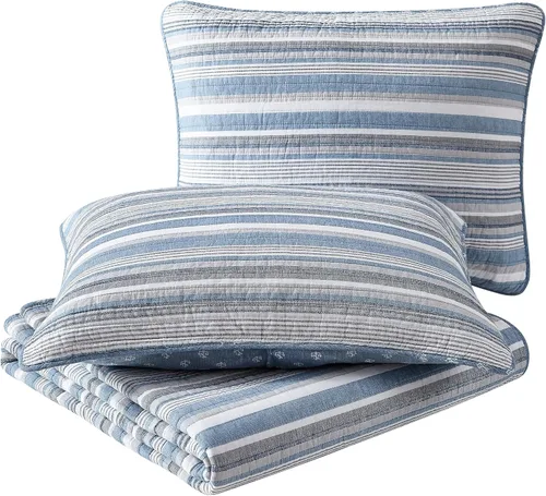 Vista 6 de Nautica - Juego de edredón Twin, ropa de cama de algodón suave y transpirable con sensación de peso medio, juego de cama reversible de 2 piezas