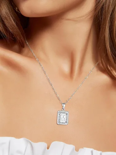 Vista 2 de U7 Collar con monograma A-Z 26 letras colgantes chapado en oro de 18 quilates, chapado en platino, collares cuadrados con inicial mayúscula