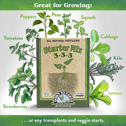 Vista 3 de Down To Earth All Natural Fertilizers Organic Starter Mix - Alimento vegetal para inicios, trasplantes, nuevos jardines, contenedores 3-3-3, 1 lb