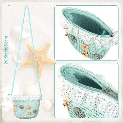 Vista 2 de Weewooday 5 piezas de bolsos de paja para niñas pequeñas, bolsa cruzada de paja de girasol de Pascua, lindo bolso tejido para actividades al aire