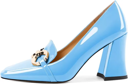 Vista 2 de Zamikoo Zapatos de tacón grueso para mujer, tacón alto, sin cordones, con hebilla de metal, puntera cuadrada cerrada, zapatos de vestir