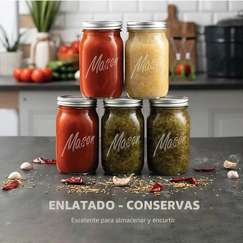 Vista 2 de Paksh - Tarros Mason de boca ancha de 32 onzas, tarros Mason con tapas, paquete de 2 32 oz mason jars, glass quart mason jars wide mouth with