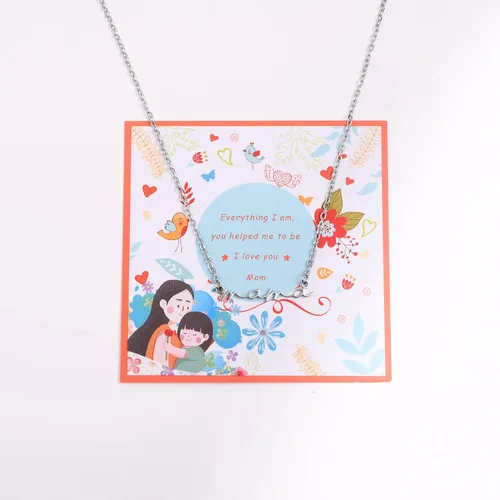 Vista 5 de Collar de mamá para el día de la madre para mamá, moderno, lindo, simple, delicado, cursivo, con tarjeta de cita significativa, Acero inoxidable, No