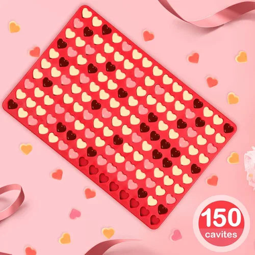 Vista 3 de Webake Mini molde de corazón, 150 cavidades, molde de silicona para gomitas, dulces, chocolate, bandeja para hornear para golosinas caseras, Día