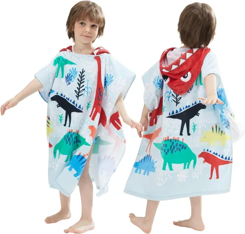 Vista 8 de BANGSAUR Toalla con capucha para niños, para el baño, la playa, toallas de algodón suave, absorbente, para piscina, con capucha, poncho para bebé