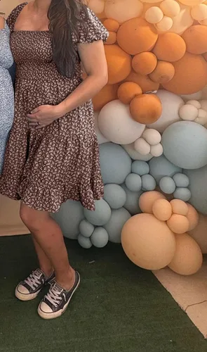 Vista 6 de Veatzaer Vestido corto de manga abombada con cuello cuadrado para mujer, estampado floral, bohemio, hombros descubiertos, con volantes
