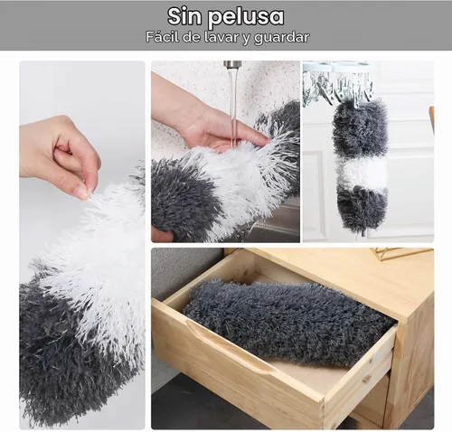 Vista 6 de BOOMJOY Plumero de plumas de microfibra con poste extensible de 100 pulgadas, paquete de 2 plumeros para limpieza de techo, ventilador, muebles
