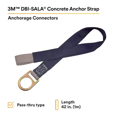 Vista 2 de 3M DBI-SALA 2100050 Correa de anclaje de hormigón con anillo en D en un extremo, bucle en el otro extremo, 42 pulgadas, azul/gris
