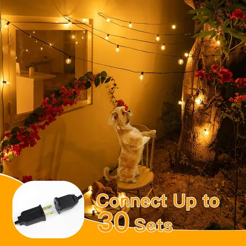 Vista 4 de Ollny Cadena de luces para exteriores de 25 pies, impermeable, conectable, inastillable, con 13 Edison + 1 bombilla LED de repuesto enchufable