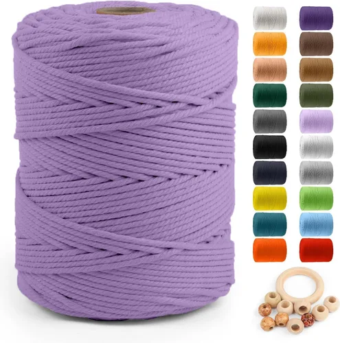 Vista 40 de ZUEXT Cordón de algodón para macramé de 4 mm x 500 m, ZUEXT Cordones trenzados naturales hechos a mano en verde manzana de 4 hebras, cuerda de lana