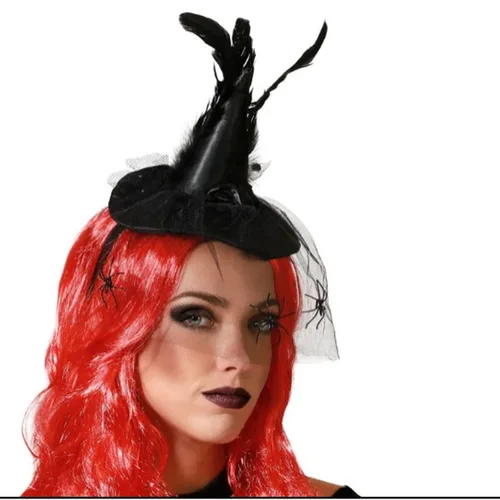Vista 2 de Diadema Sombrero Bruja Halloween Plumas