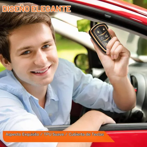 Vista 7 de Funda de llavero Accesorios para Cadillac para Cadi Escalade ESV 6 botones, funda de TPU (negro)