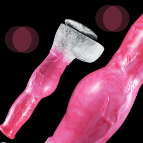 Vista 8 de Consolador de silicona artificial de gran tamaño para perro, lobo de silicona, nudo grande, multicolor (rosa+gris)