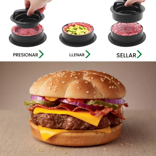 Vista 8 de Prensa para Hamburguesas Prensa para Hamburguesas Slider Prensa para Hamburguesas Rellenas Molde Regular para Hamburguesas Cocina Molde 3 en 1