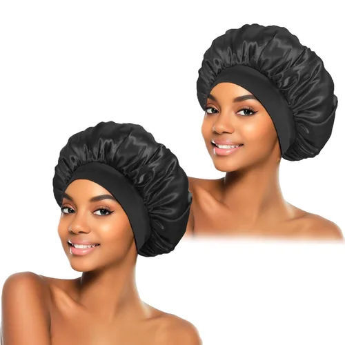 Vista 13 de ZHENSILK 2 piezas de gorro de satén para dormir, gorros de seda para el cabello, gorro de dormir de seda con banda elástica suave, envoltura