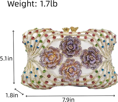 Vista 5 de UMREN Bolso de noche con diamantes de imitación de flores para mujer, bolso de mano con diamantes brillantes para boda, fiesta formal