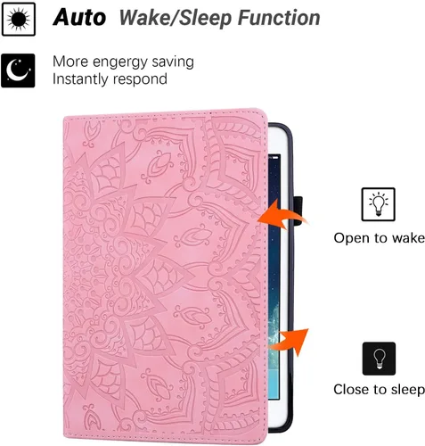 Vista 4 de Dteck Funda para iPad mini 5/4/3/2/1 - [Diseño de flores en relieve] Funda tipo folio clásica