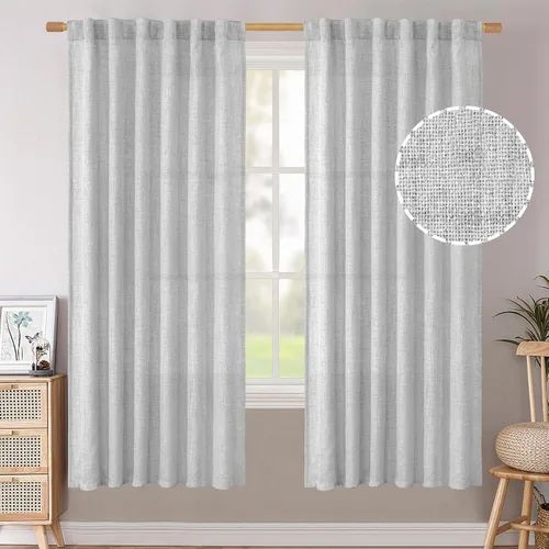 Vista 73 de BGment Cortinas cortas de lino marfil de 36 pulgadas de largo para ventanas de cocina, pequeñas cortinas texturizadas rústicas para café sobre