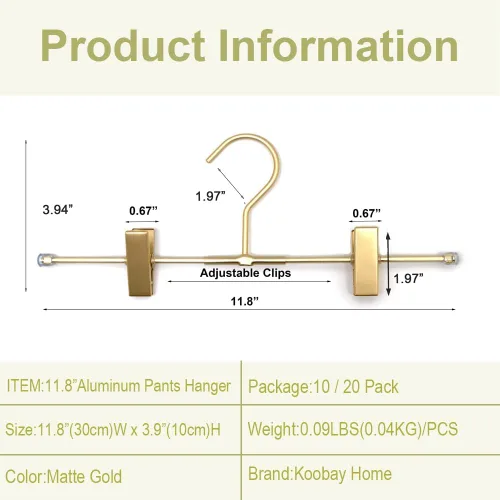 Vista 2 de Percha para pantalones, perchas de aluminio dorado para faldas, 2 clips ajustables, perchas de ropa resistentes que ahorran espacio, percha duradera