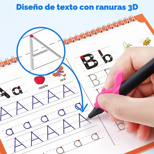 Vista 4 de Grandes libros de práctica de escritura con ranuras mágicas para niños, libros de escritura con ranuras reutilizables, libros de trazado de números