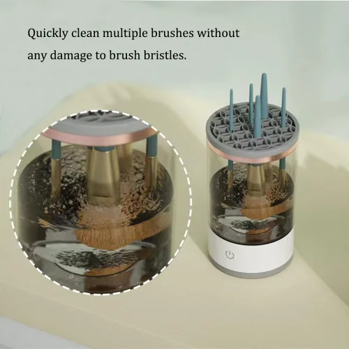 Vista 4 de Limpiador de brochas de maquillaje - Máquina eléctrica de limpieza de brochas de maquillaje, herramienta automática de limpieza y secado de brochas