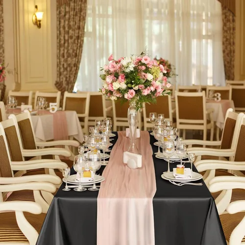 Vista 7 de TURSTIN Paquete de 4 manteles de satén negro de 102 x 58 pulgadas, mantel rectangular de seda brillante, tela suave, decoración de mesa para bodas