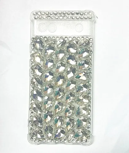 Vista 2 de Funda para Google Pixel 6A, 3D hecha a mano con piedras impresionantes con diamantes de imitación para Google Pixel 6A (A blanco completo)