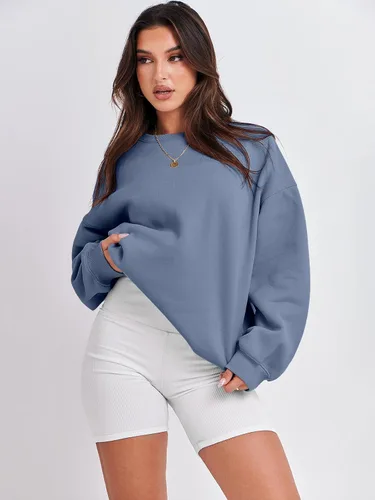 Vista 2 de ANRABESS Sudaderas de gran tamaño con capucha para mujer, cuello redondo, sin botones, ropa casual de otoño, ropa de preparación, adolescentes