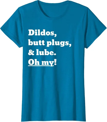 Vista 28 de Consoladores, tapones para los glúteos y lubricante. Camiseta Oh My! Azul bebé
