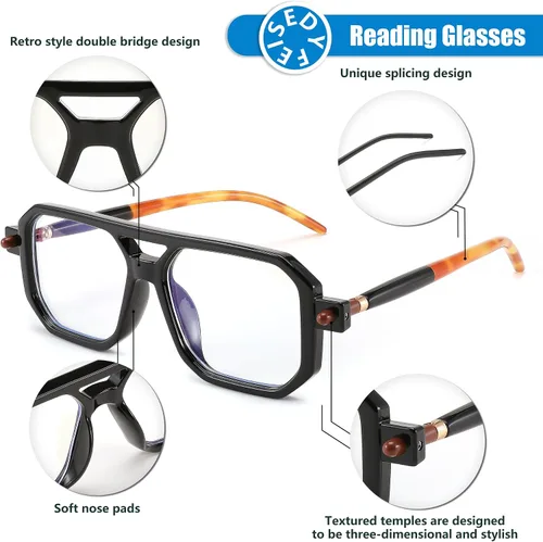 Vista 5 de FEISEDY Gafas de lectura vintage cuadradas con bloqueo de luz azul, para mujeres y hombres, de los años 70, planos, estilo aviador, Gafas B0090