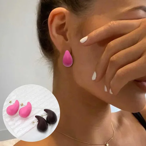 Vista 2 de 2 pares de aretes de gota de agua gruesos dorados y plateados, ligeros, huecos, aretes de aro de lágrima, regalo de joyería de moda para mujeres