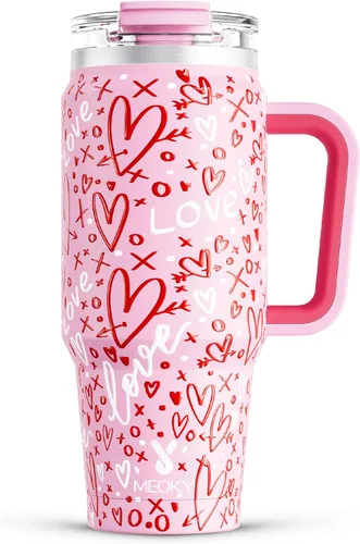 Vista 33 de Meoky Vaso de 40 onzas con asa y pajita, vaso aislado con tapa y popote, taza de viaje de acero inoxidable, mantiene el frío durante 34 horas, 100%