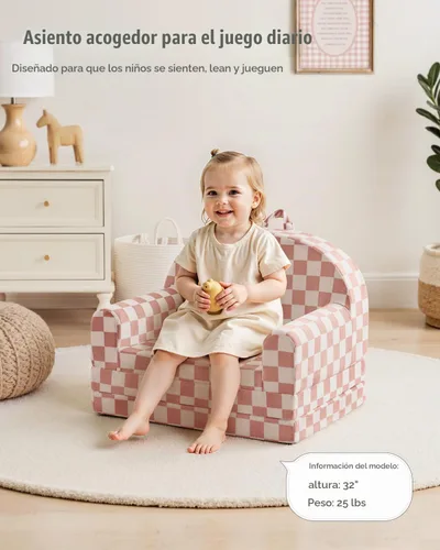 Vista 4 de Blissful Diary Sofá plegable para niños, 2 en 1, sofá para niños, cuadros