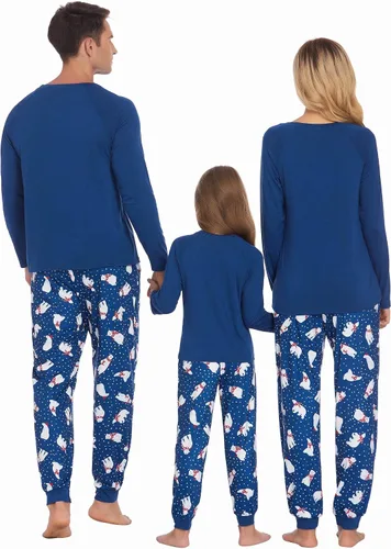 Vista 3 de Ekouaer Pijamas a juego para la familia, ropa de dormir de Navidad de manga larga con pantalones a cuadros, conjunto de pijamas suaves S-XXL