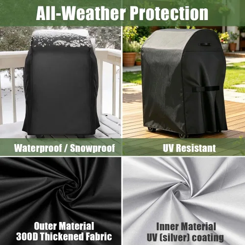Vista 4 de Funda para parrilla, 300D Oxford resistente al agua, cubierta de gas para barbacoa con correas de nailon ajustables, a prueba de polvo, resistente a
