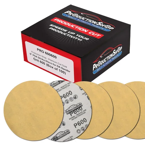 Vista 7 de ProductionShop Discos de lijado dorados PSA de grano 60 de 6 pulgadas, caja de 80 unidades, papel de lija abrasivo autoadhesivo para lijadoras
