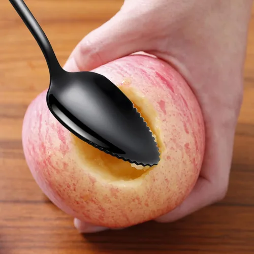 Vista 4 de 5 piezas de cucharas para pomelo, juego de utensilios de cuchara para pomelo de acero inoxidable, borde dentado y mango de calibre grueso