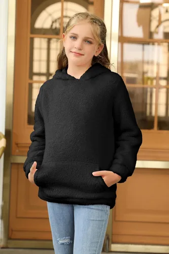 Vista 5 de Haloumoning Sudadera con capucha de forro polar mullido para niñas de 4 a 15 años