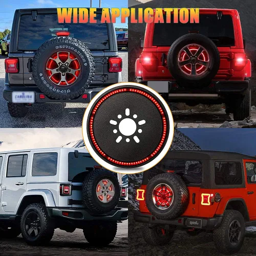 Vista 6 de LEDUR Luz de freno de llanta de repuesto tercera luz de freno LED luz de rueda trasera para Jeep Wrangler 2007-2018 JK y 2018+JKU JLU luz roja
