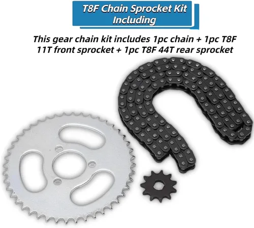 Vista 4 de Kit de cadena T8F, juego de piñones delanteros y traseros para karts modificados, cuatrimotos, mini motocicletas, reemplazo de engranajes de alta