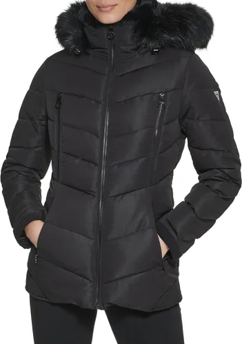 Vista 2 de GUESS Abrigo acolchado con capucha para clima frío para mujer