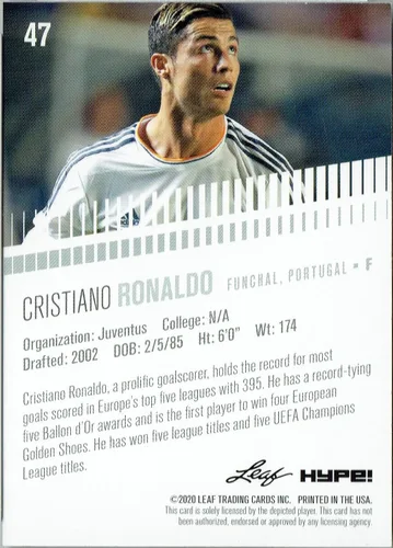 Vista 2 de Mint Cristiano Ronaldo 2020 Leaf HYPE #47 Only 5000 Made Rare - Tarjeta de fútbol