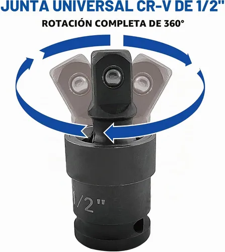 Vista 3 de MacWork 39 piezas Juego de llaves de impacto de 1/2 pulgada, acero CR-V estándar y profundo, SAE, de 3/8" a 1-1/2", junta universal de 1/2", diseño