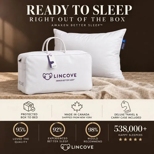 Vista 3 de Lincove Signature - Almohada de plumón 100% blanca canadiense, almohada de lujo para dormir de espalda, estómago y de lado, almohada de cama de 800