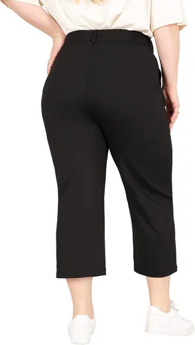 Vista 4 de Bamans Pantalones capri para mujer, talla grande, para verano, pierna recta, cinturón, con bolsillos