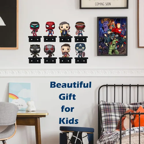 Vista 5 de Paquete de 12 estantes acrílicos negros para cajas Funko Pop, estante de exhibición de pared para figuras de juguete coleccionables, figura