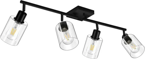 Vista 16 de Accesorios de iluminación de riel de techo para cocina, luces de pared negras de 2 luces, iluminación LED moderna con pantalla de vidrio, cabezal